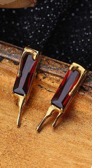 Solid S925 Silver Melting Red Earrings