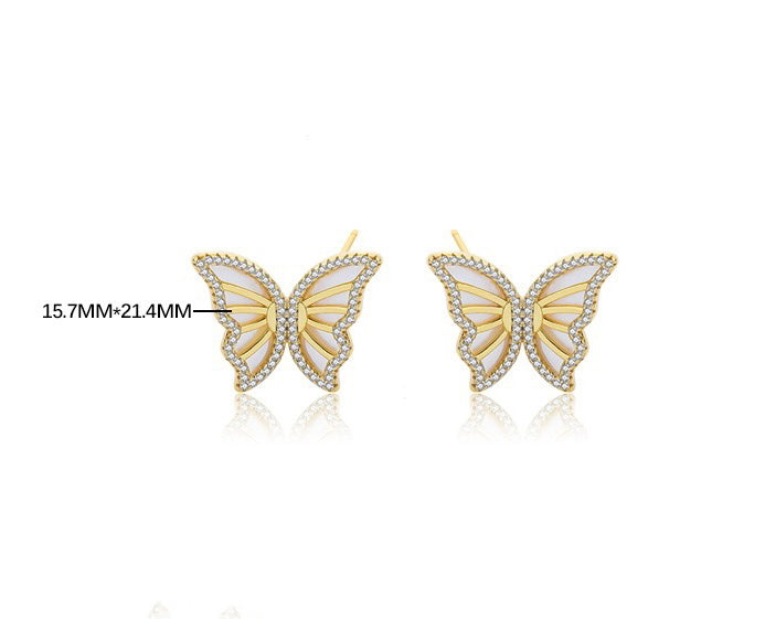 Solid S925 Silver Sparkling Butterfly Earrings