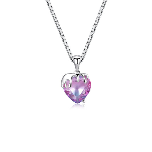 Solid S925 Silver Melting Heart Necklace