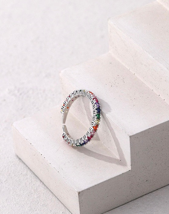 Solid S925 Silver Rainbow Circle Ring