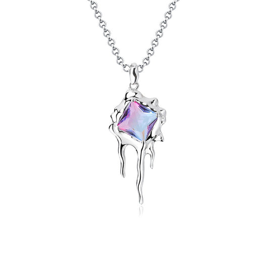 Solid S925 Silver Melting Ice Age Necklace