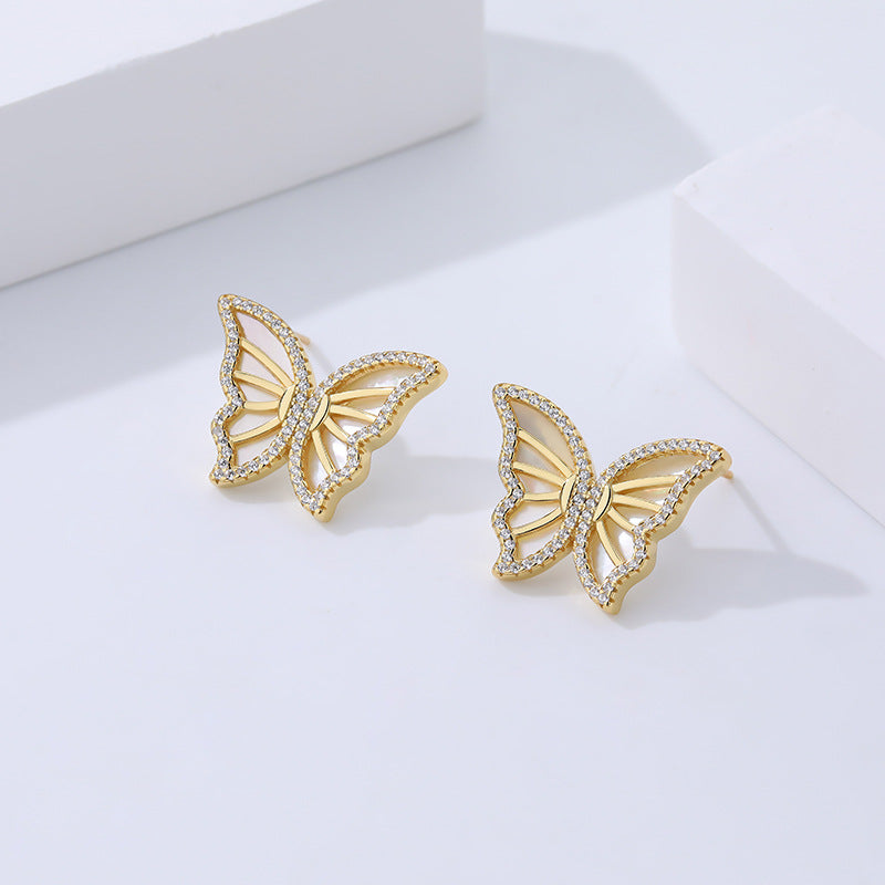 Solid S925 Silver Sparkling Butterfly Earrings