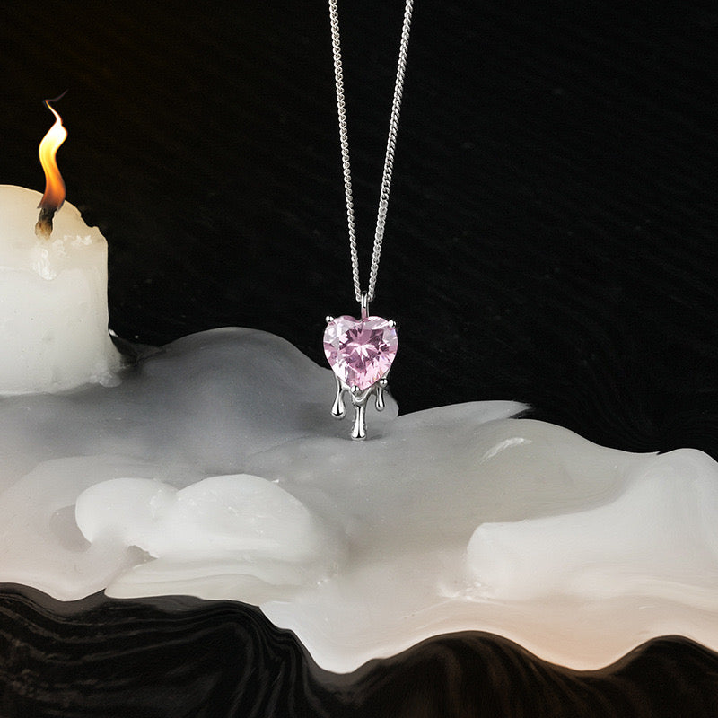 Solid S925 Silver Melting Ice Heart Necklace