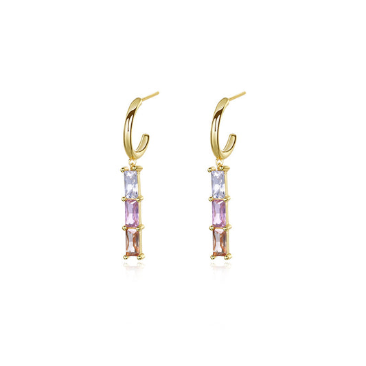 Solid S925 Silver Crystal bamboo Earrings