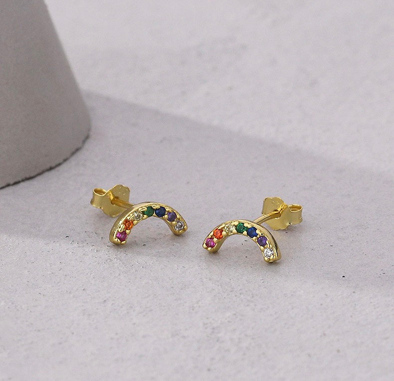 Solid S925 Silver Rainbow Smile Earrings