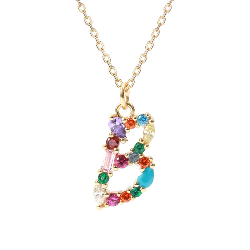 Solid S925 Silver Colorful Letter Necklace