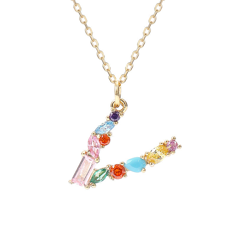 Solid S925 Silver Colorful Letter Necklace