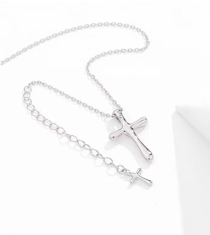 Solid S925 Silver Melting Cross Necklace