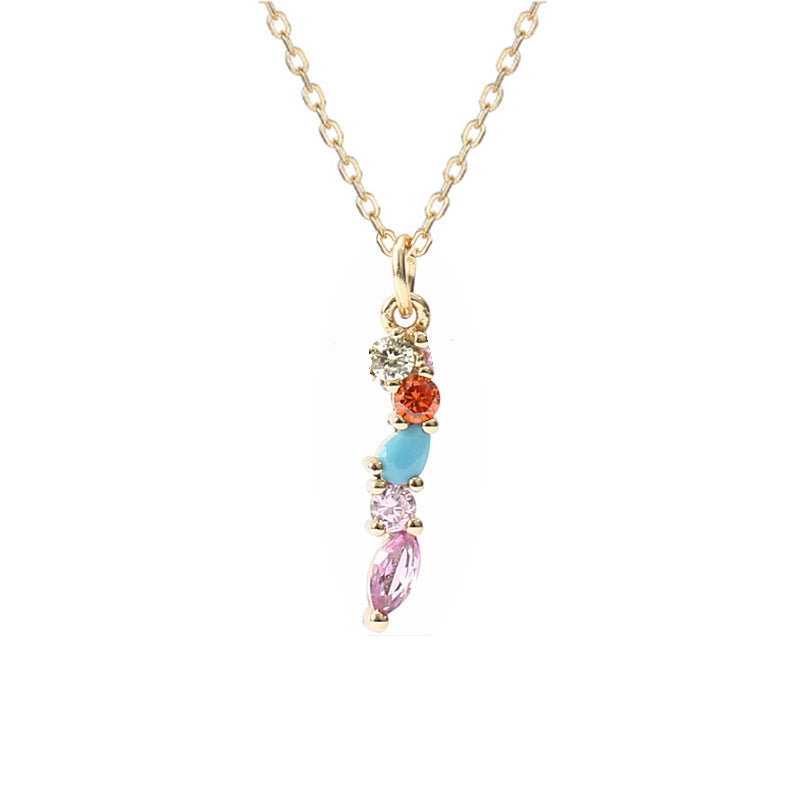 Solid S925 Silver Colorful Letter Necklace