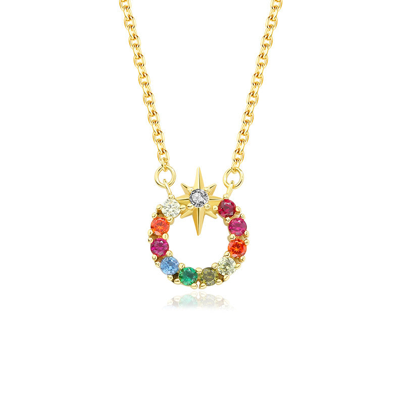 Solid S925 Silver Rainbow Star Necklace