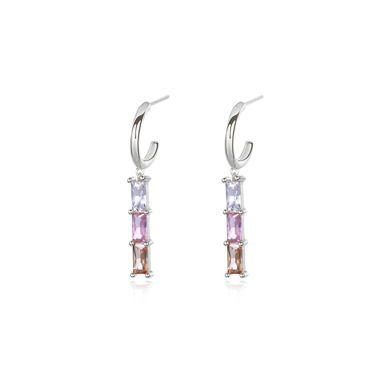 Solid S925 Silver Crystal bamboo Earrings