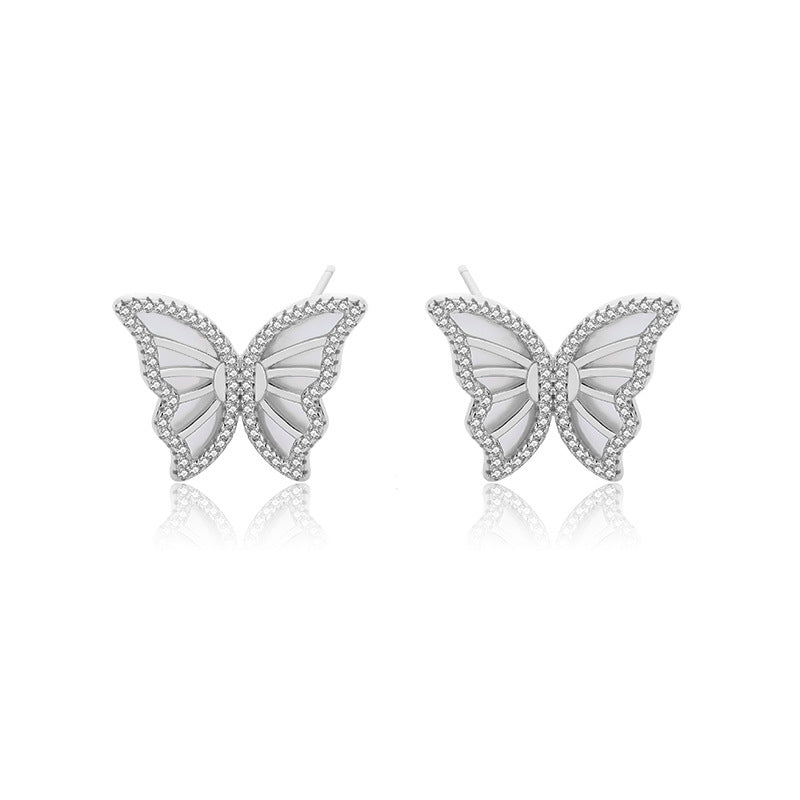 Solid S925 Silver Sparkling Butterfly Earrings