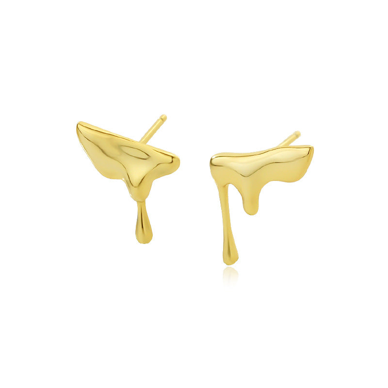 Solid S925 Silver Golden Fluid Earrings