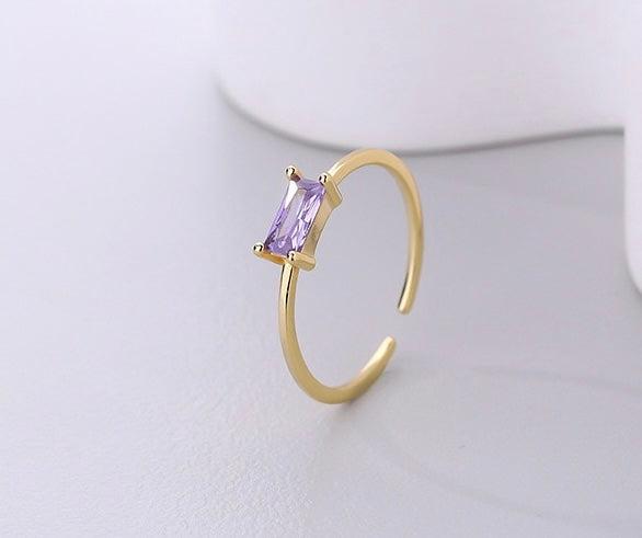 Solid S925 Silver Colorful Square Ring