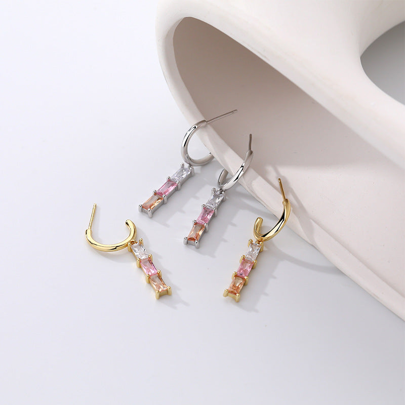 Solid S925 Silver Crystal bamboo Earrings