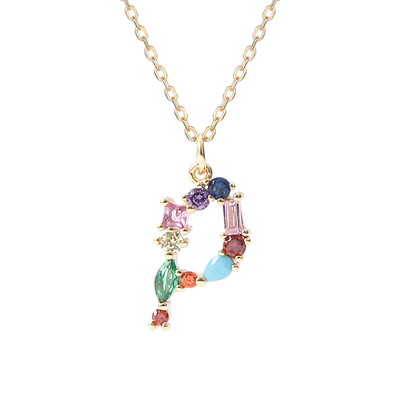 Solid S925 Silver Colorful Letter Necklace