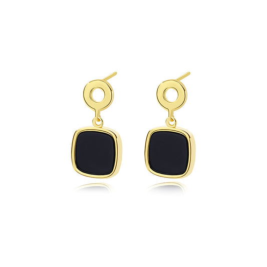 Solid S925 Silver Black Onyx Earrings