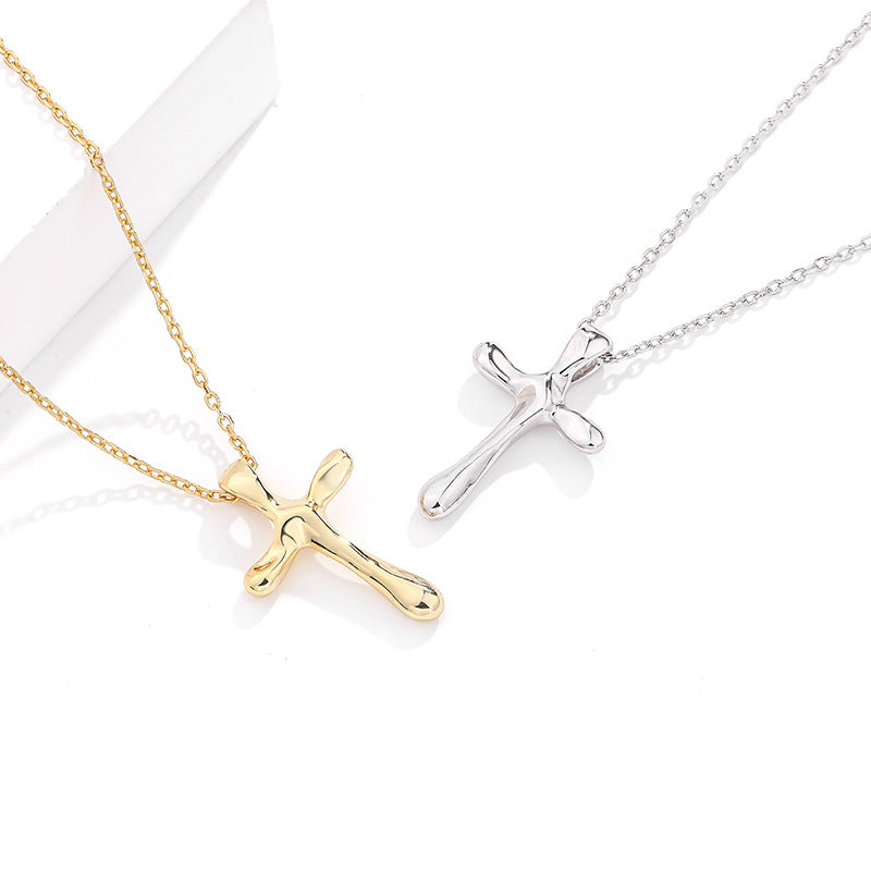 Solid S925 Silver Melting Cross Necklace