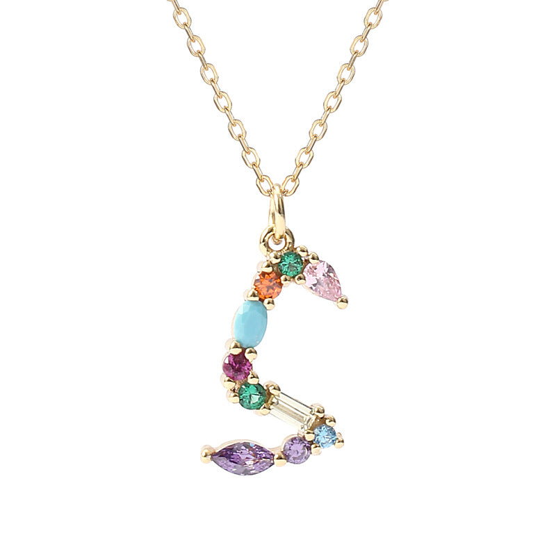 Solid S925 Silver Colorful Letter Necklace