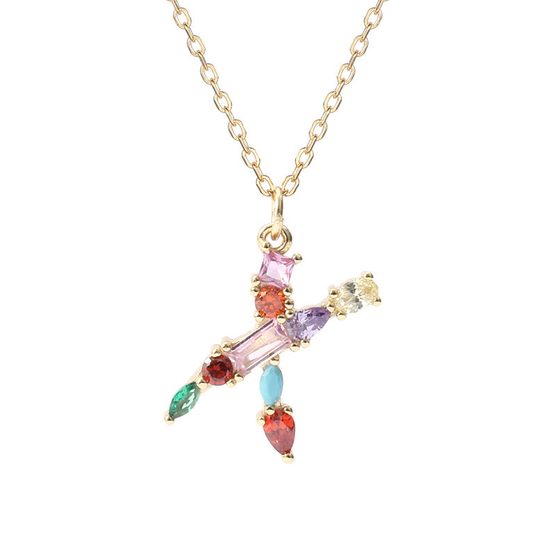 Solid S925 Silver Colorful Letter Necklace