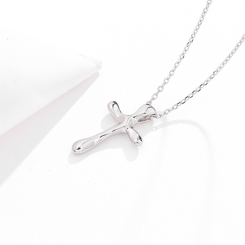 Solid S925 Silver Melting Cross Necklace