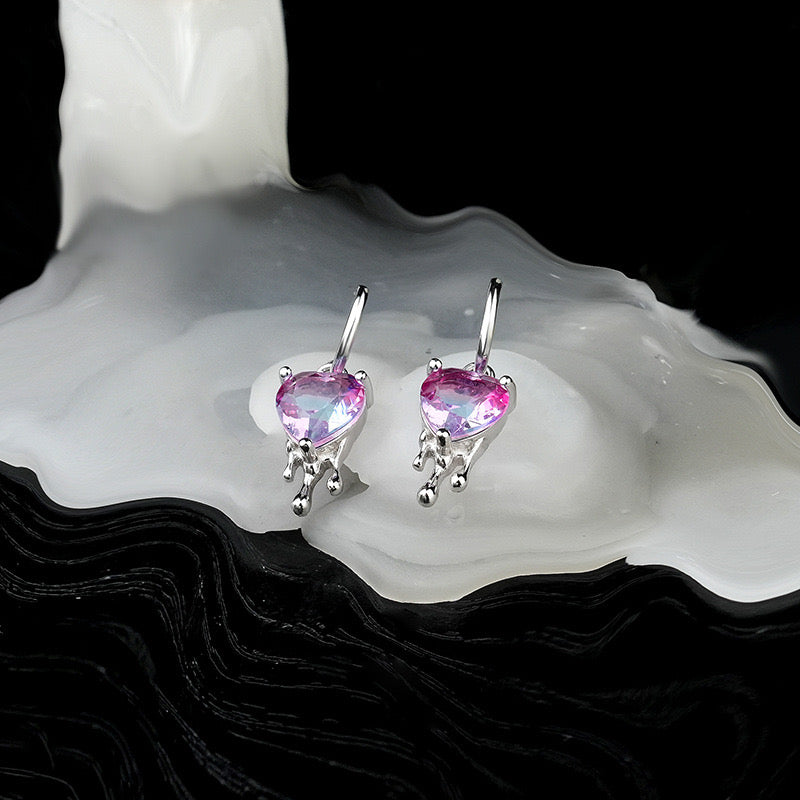 Solid S925 Silver Melting Heart Earrrings