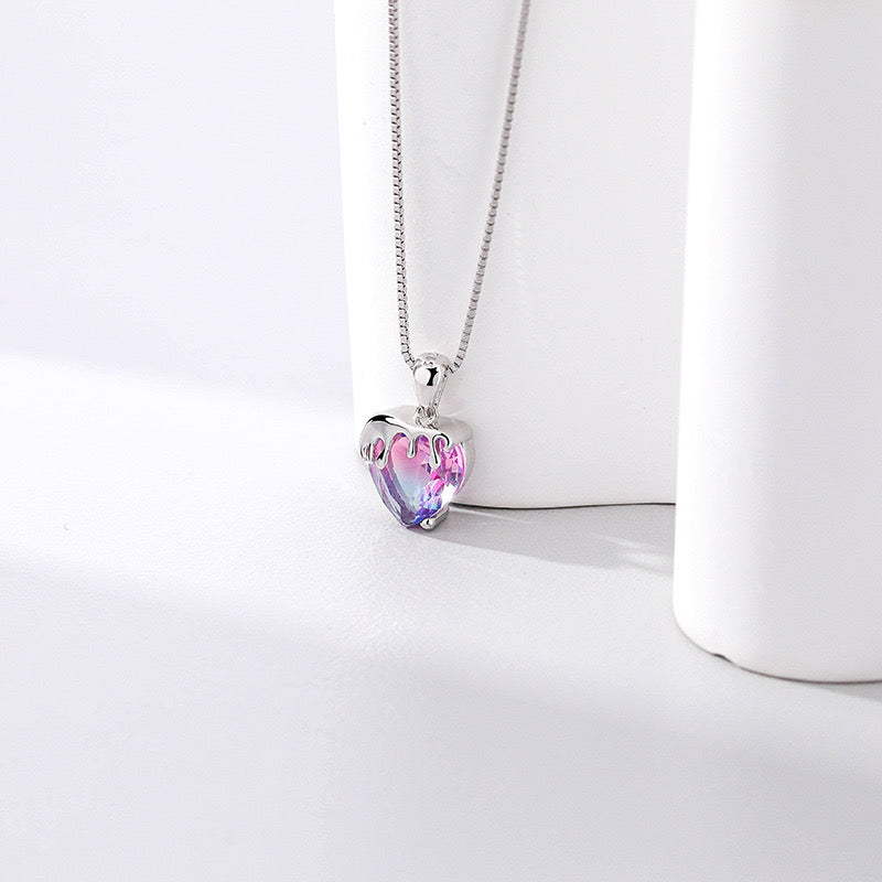 Solid S925 Silver Melting Heart Necklace