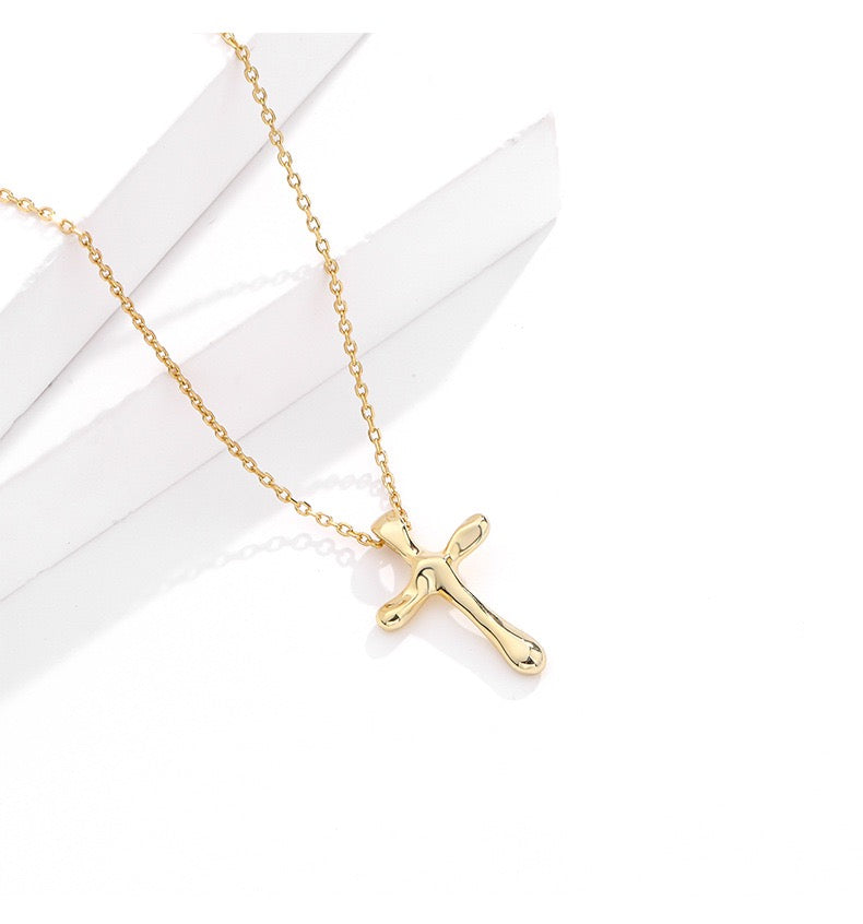 Solid S925 Silver Melting Cross Necklace