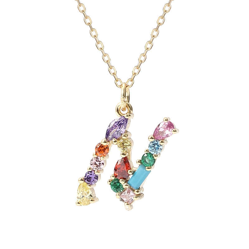 Solid S925 Silver Colorful Letter Necklace