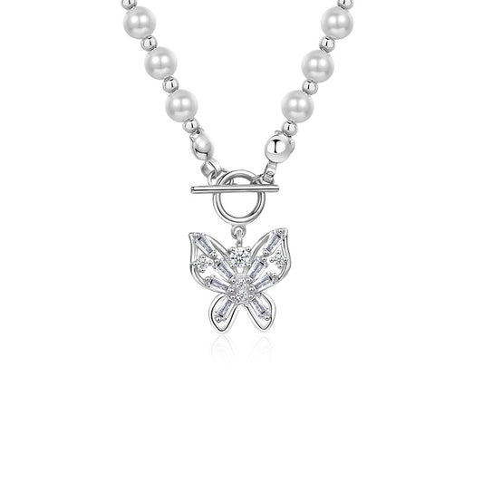 Solid S925 Silver Pearl Butterfly Paradise Necklace