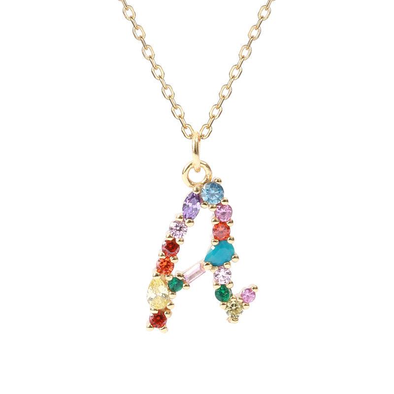 Solid S925 Silver Colorful Letter Necklace