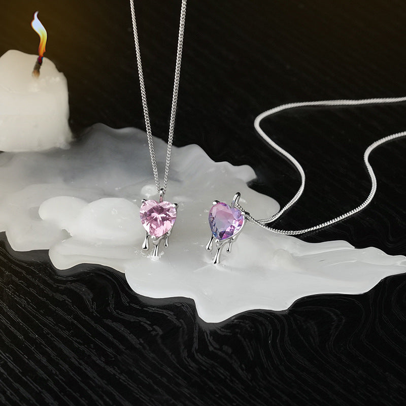 Solid S925 Silver Melting Ice Heart Necklace