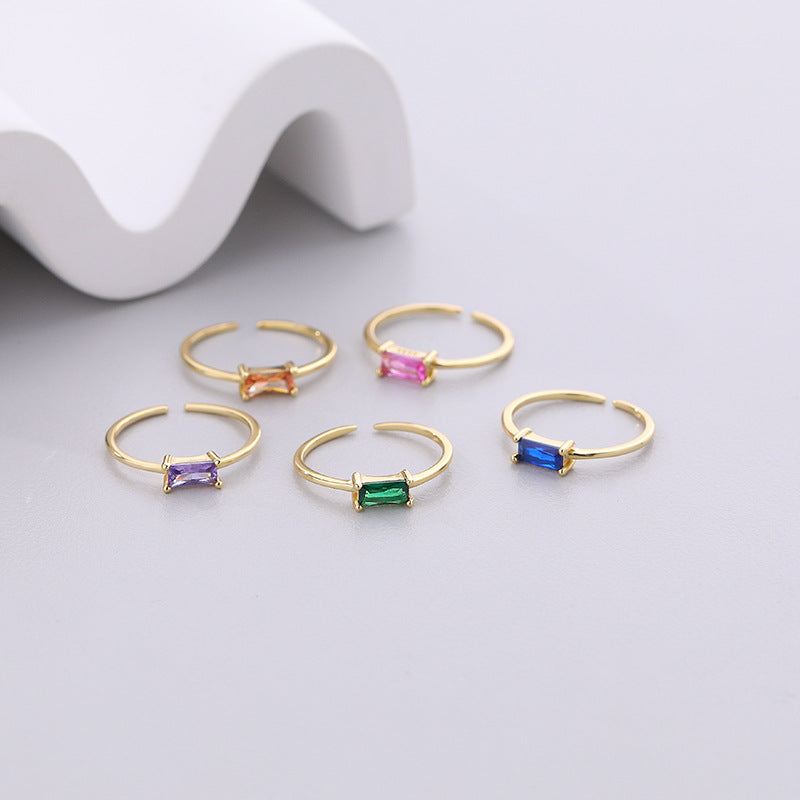 Solid S925 Silver Colorful Square Ring