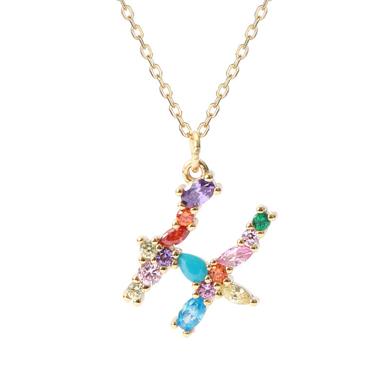 Solid S925 Silver Colorful Letter Necklace