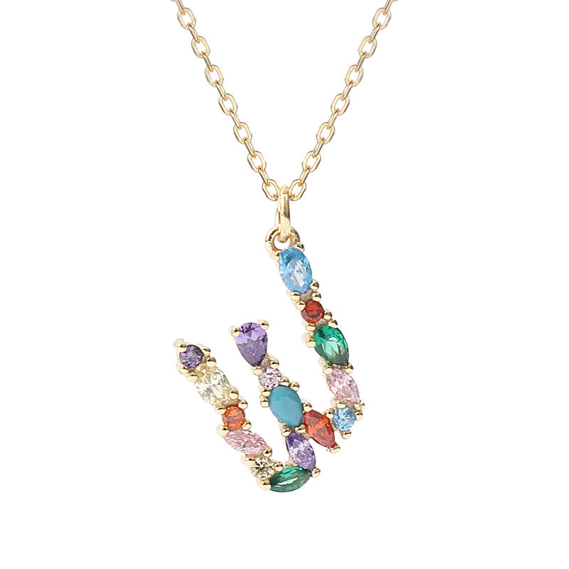 Solid S925 Silver Colorful Letter Necklace